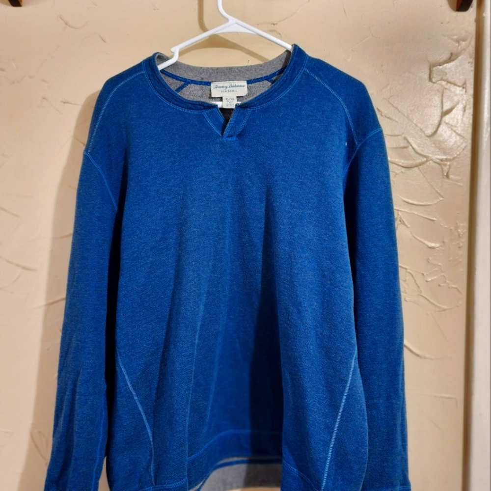 Tommy Bahama reversible sweater blue and grey shirt jacket size XL pullover